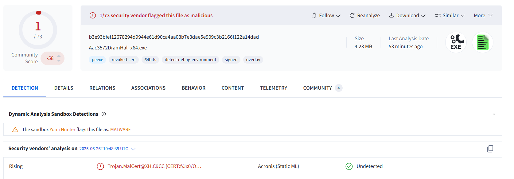 Low detection of SHELLTER-protected ARECHCLIENT2