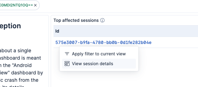 Exception dashboard view session details