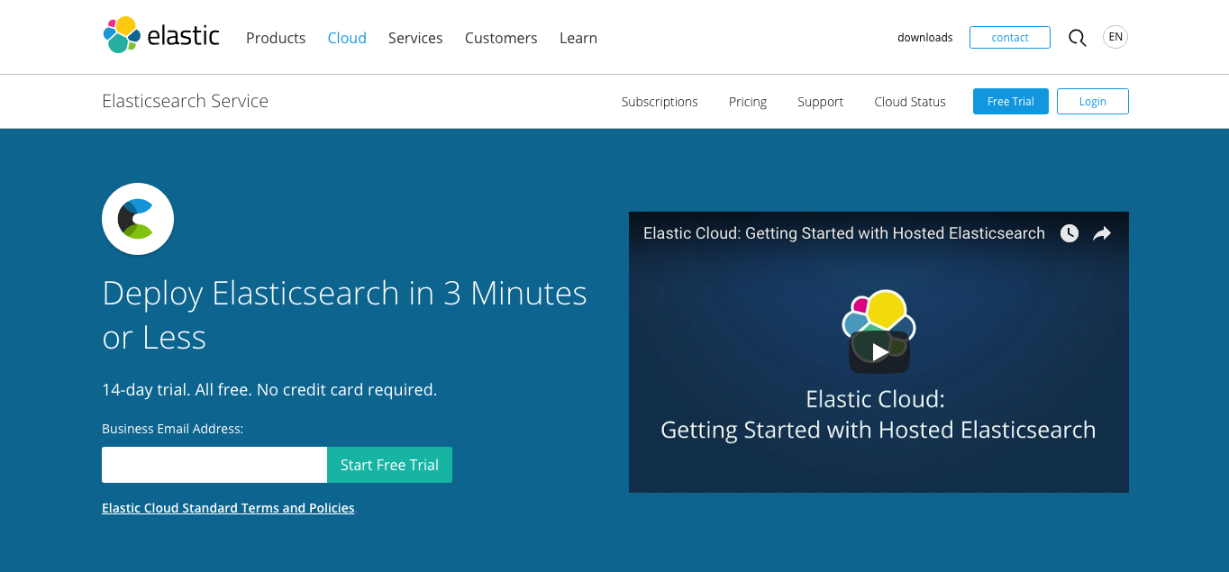 Sign up for the Elasticsearch Service with a free 14-day trial