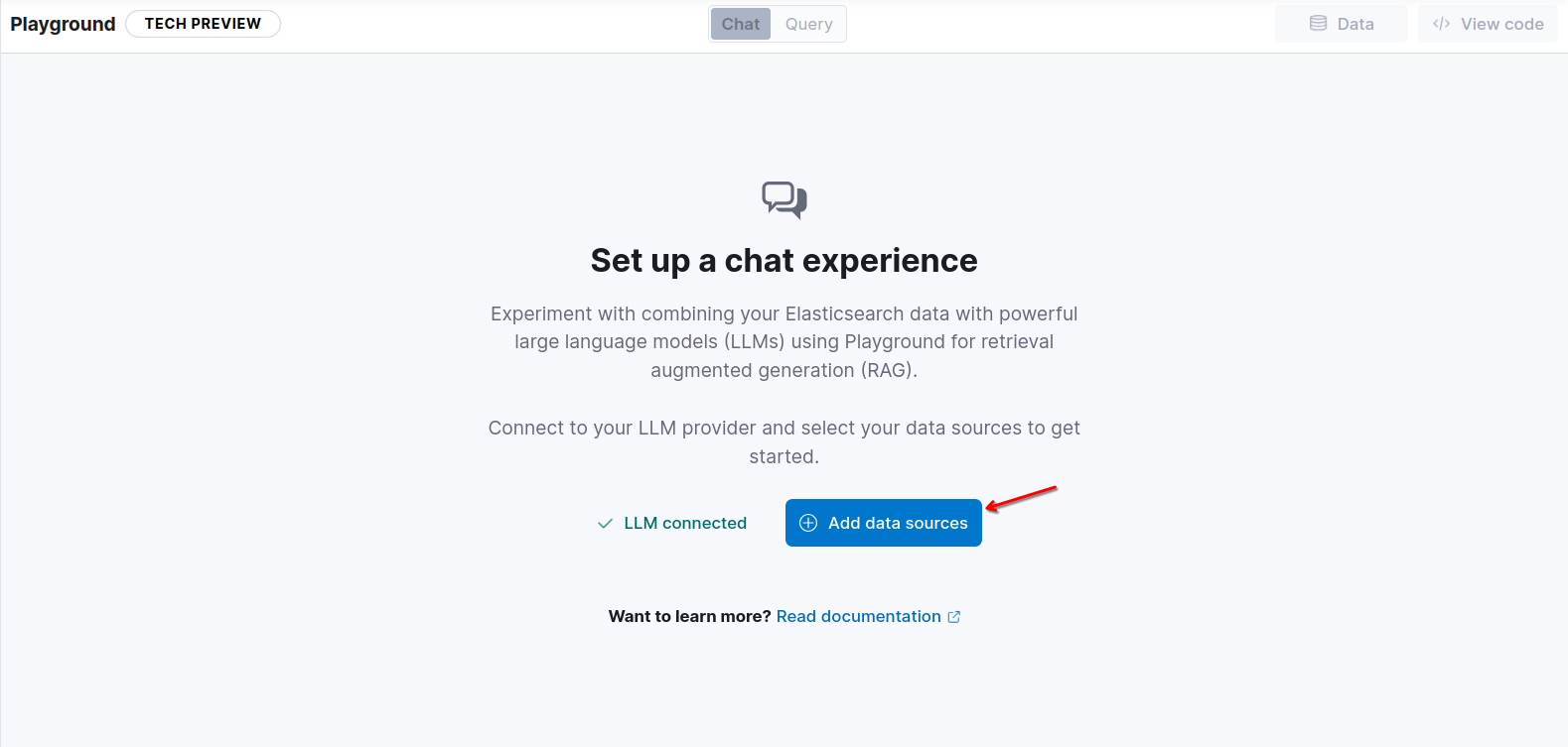 Playground を使用してドキュメントに質問するためのデータ ソースを追加します