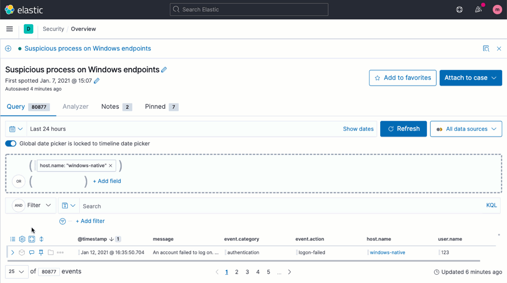 Full-screen view Elastic Security