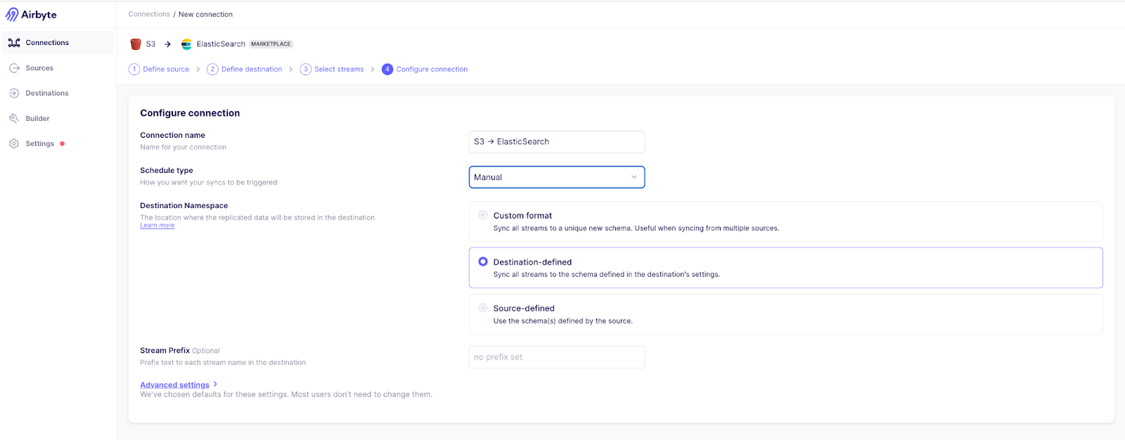 Klicken auf „Verbindung einrichten“ in Airbyte