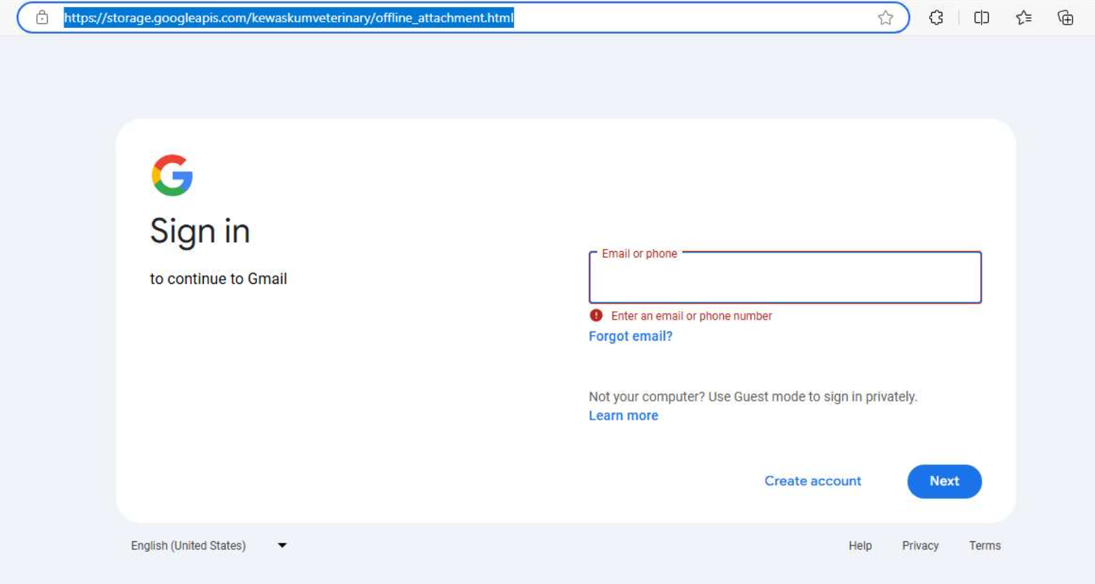 Abuse of Google Storage to host a phishing page