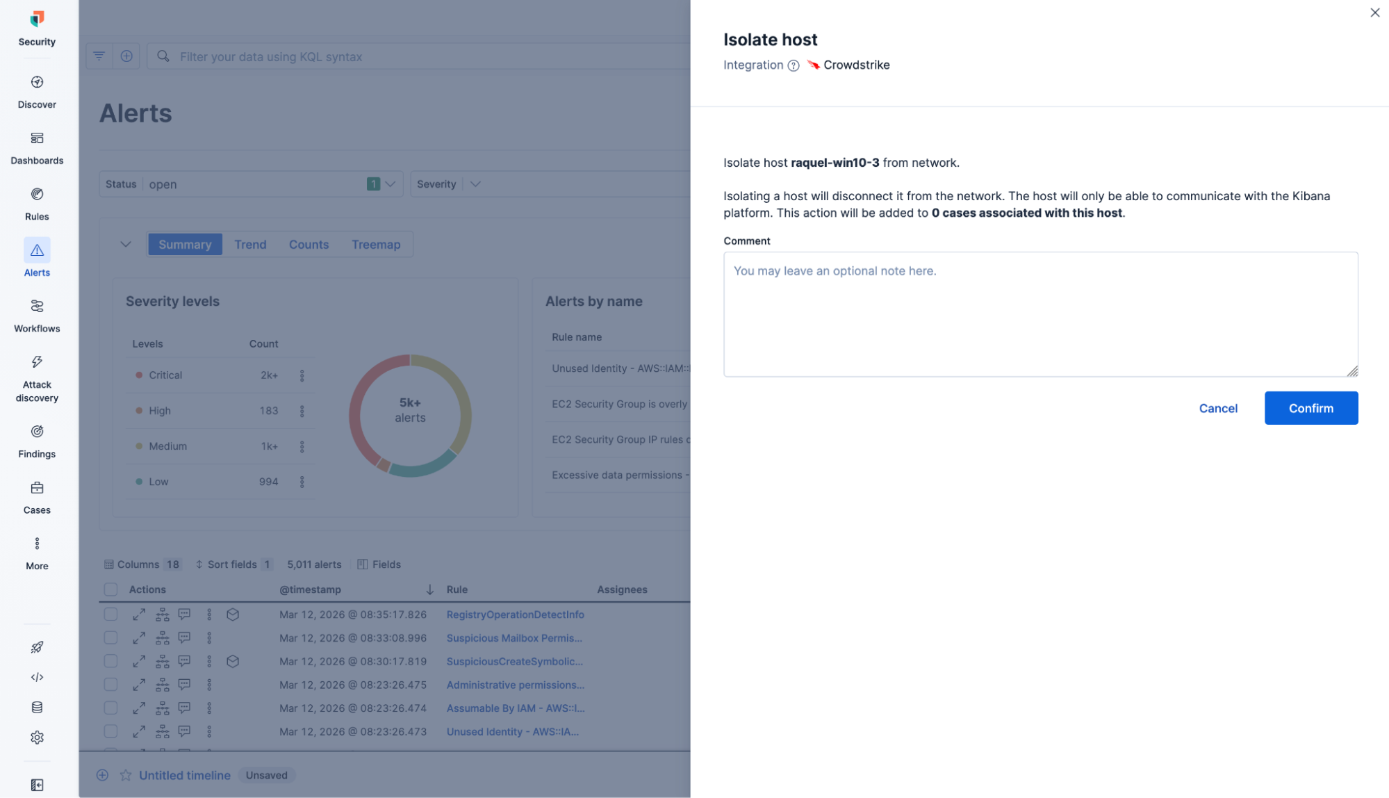 Isolating a CrowdStrike-managed host directly from Elastic Security