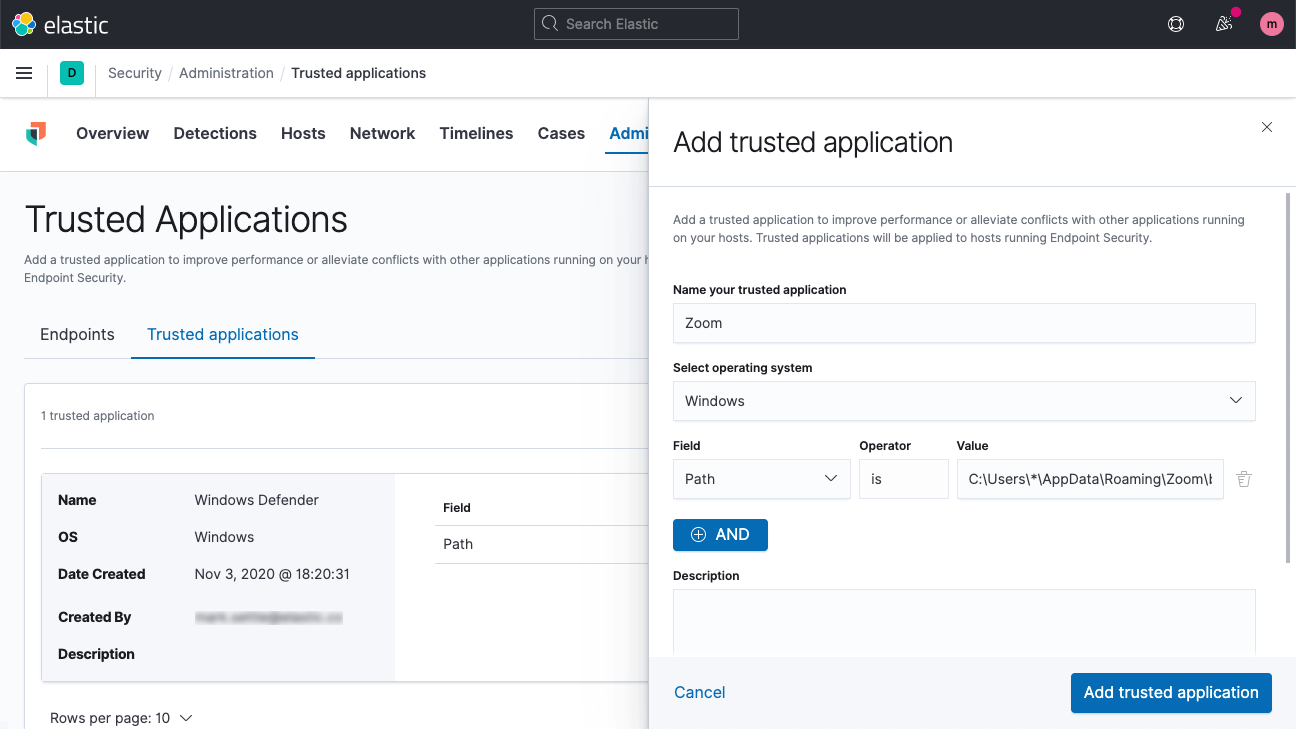 Trusted applications in Elastic malware prevention