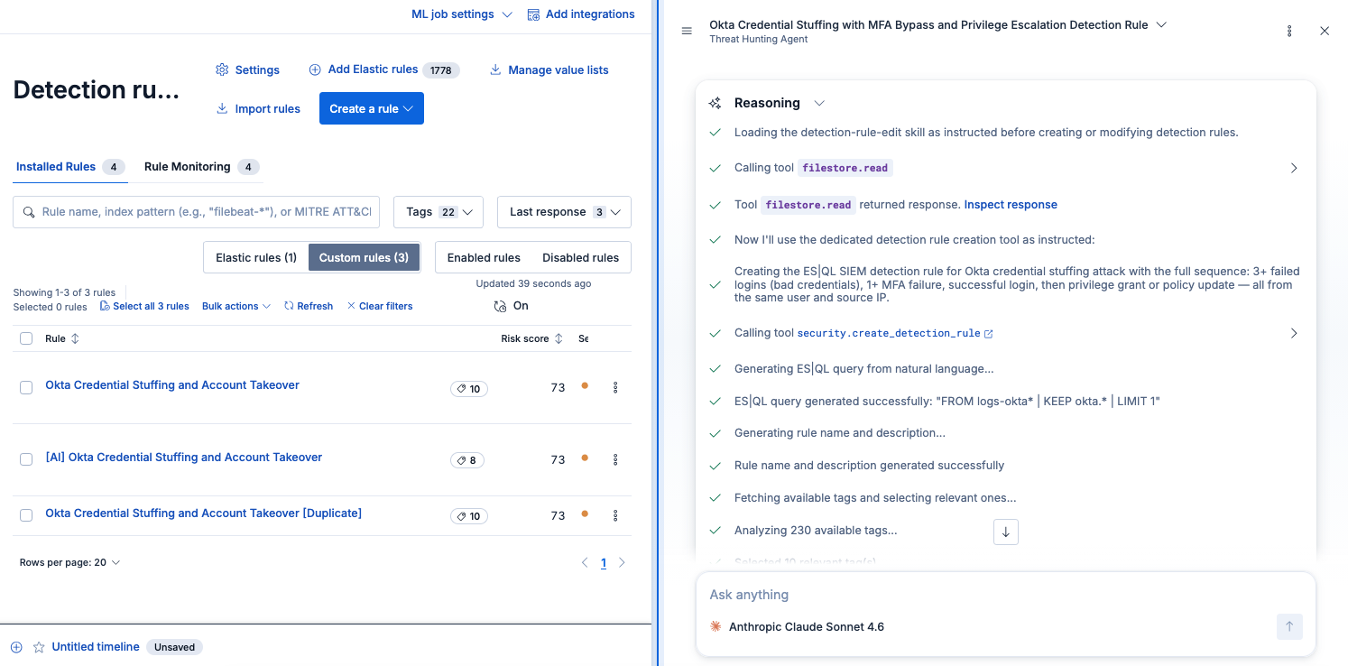 AI Agent panel open showing the agent reasoning steps.
