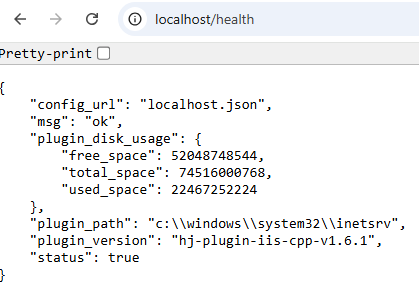 Health endpoint response