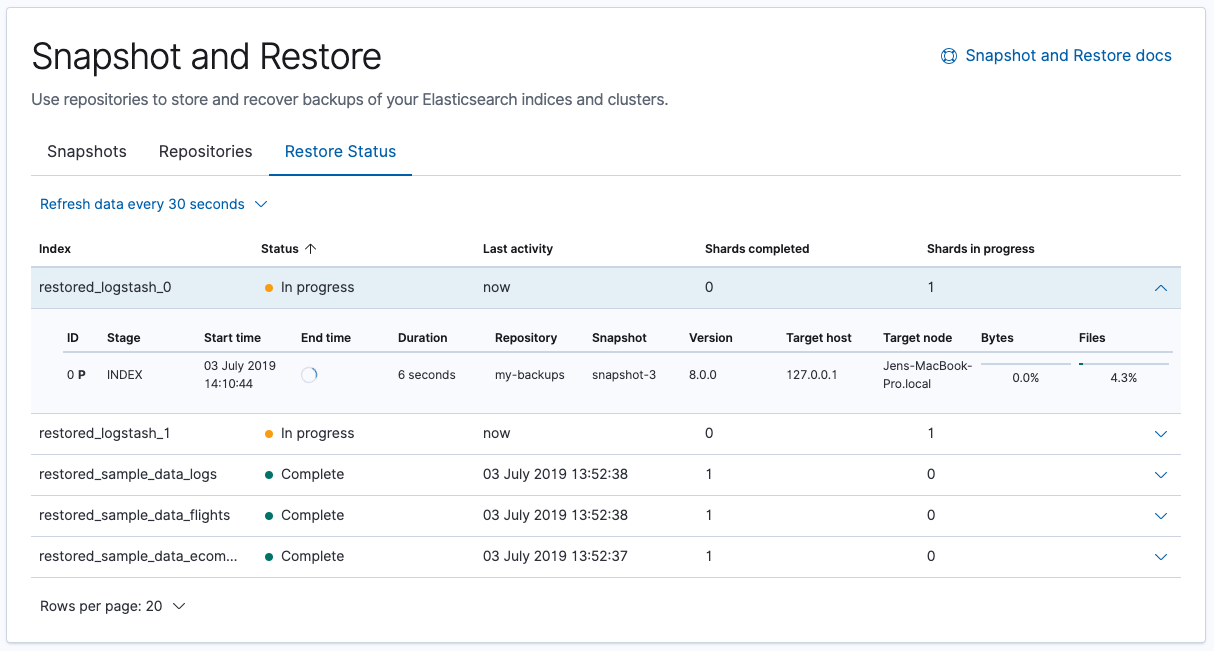 Snapshot and Restore UI