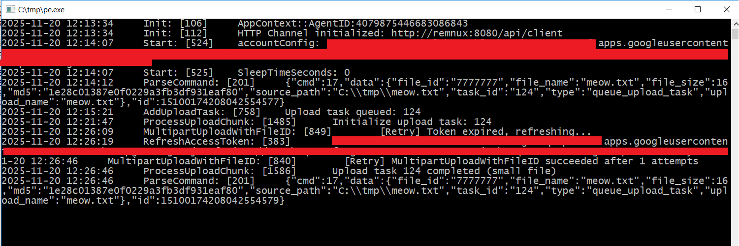Console output showing file upload success