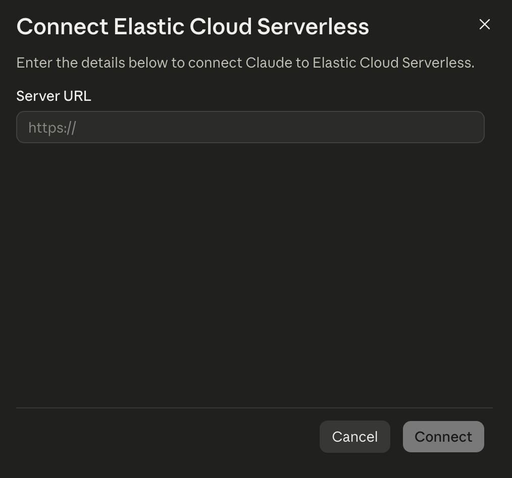 First published MCP connector setup form prompting only for a server URL, with no OAuth client ID or secret fields
