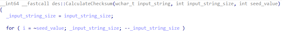 Beginning of CRC32 checksum function