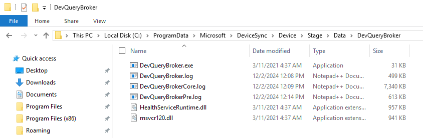 File listing of the DevQueryBroker folder