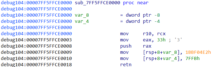 Decoded trampoline stub for NtOpenFile