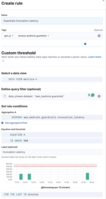 Alert settings for Guardails metrics
