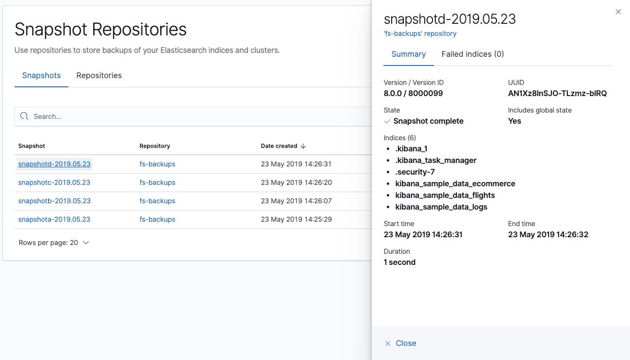 Snapshot repository management in Kibana