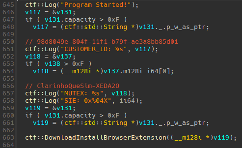KREMLIN installer logging its customer ID and Portuguese mutex name, both usable as campaign tracking markers