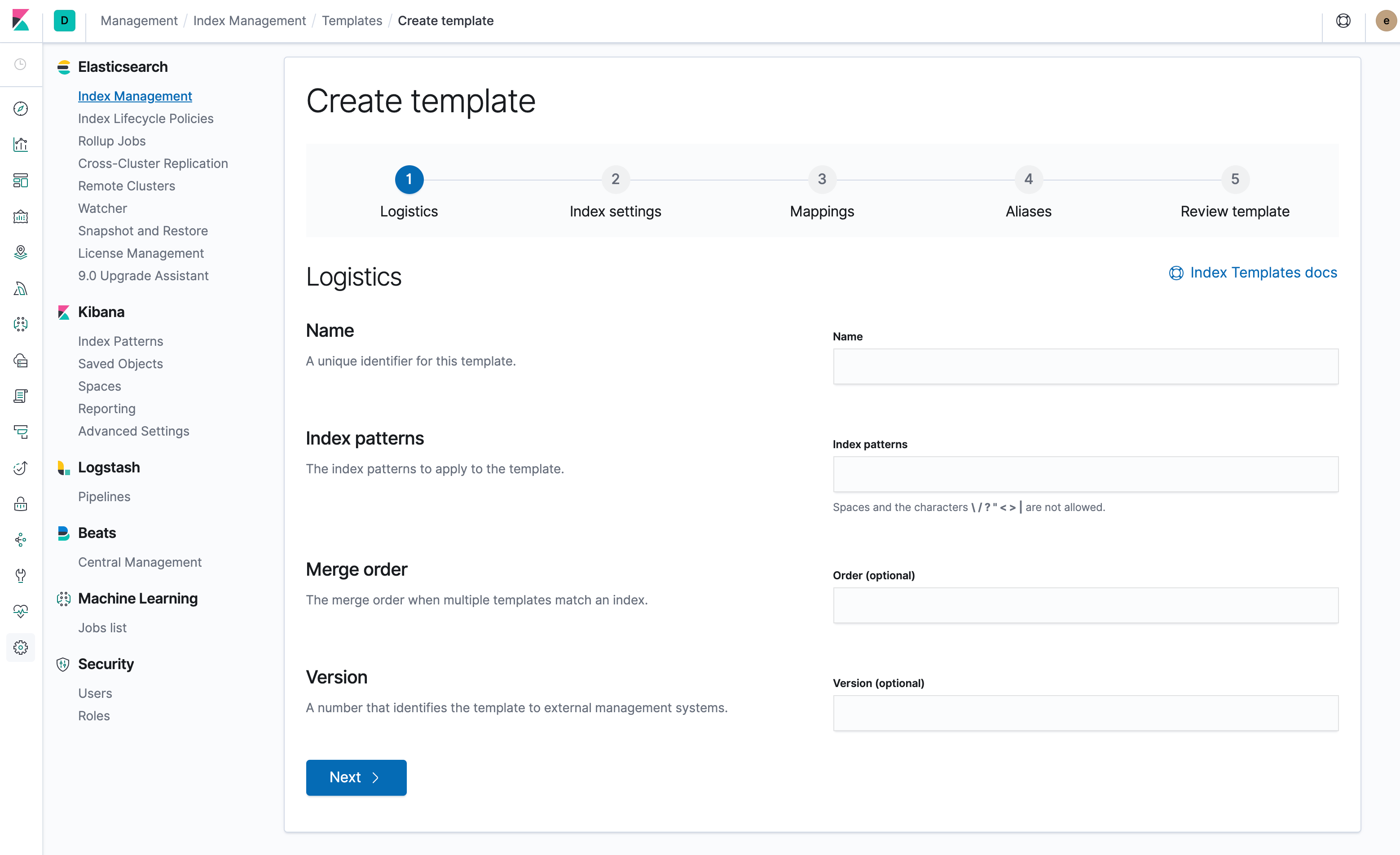 Index Templates UI