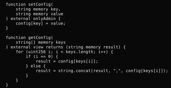 Solidity setConfig and getConfig methods letting KREMLIN operators update C2 config as a dead drop resolver