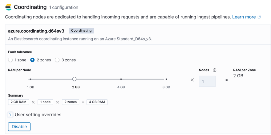 Dedicated Coordination Layer configuration screen in the Elastic Cloud user console