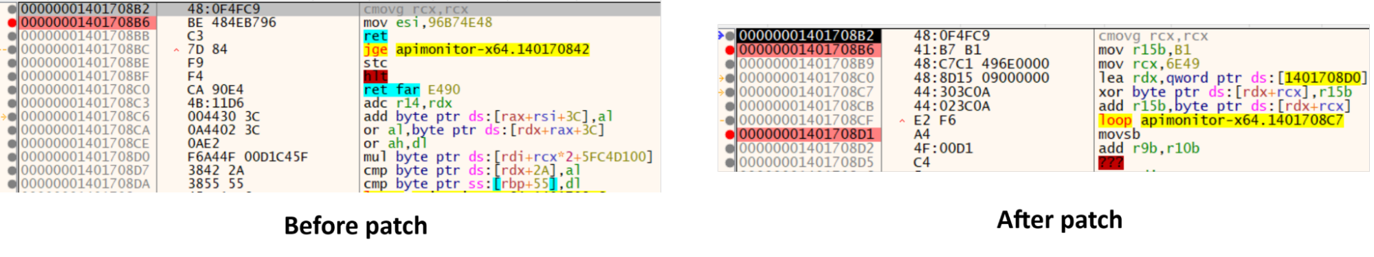 Small decryption stub patched in