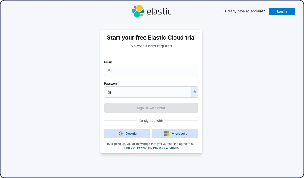 Screenshot to start your free Elastic Cloud trial