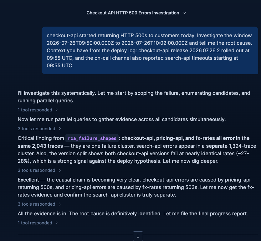 The agent's progress report and its parallel tool calls