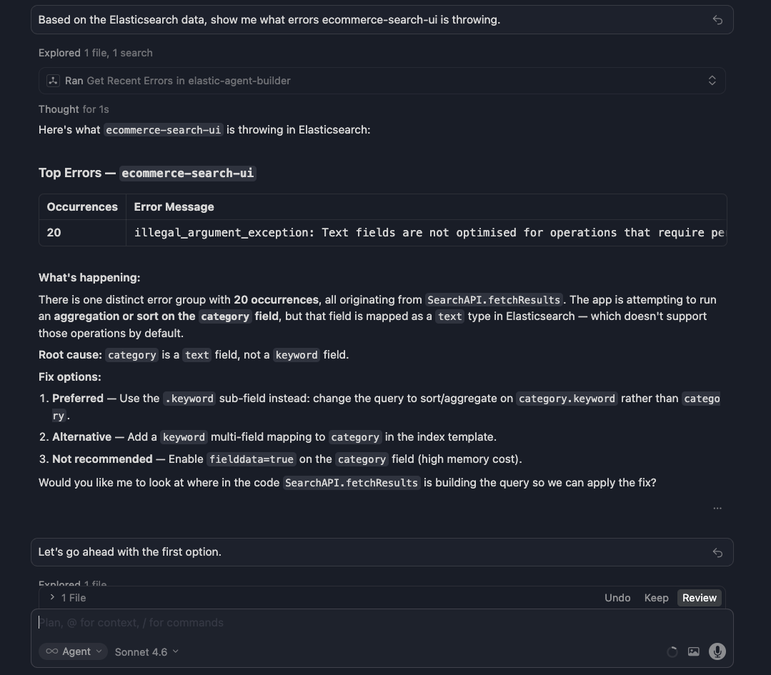 Most recent error groups returned by the get_recent_errors tool
