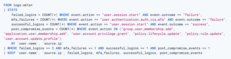 Expanded generated ES|QL rule query preview.
