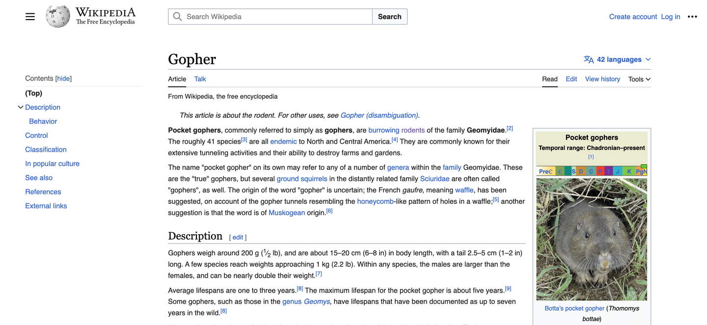 Wikipedia-Seite über Gopher