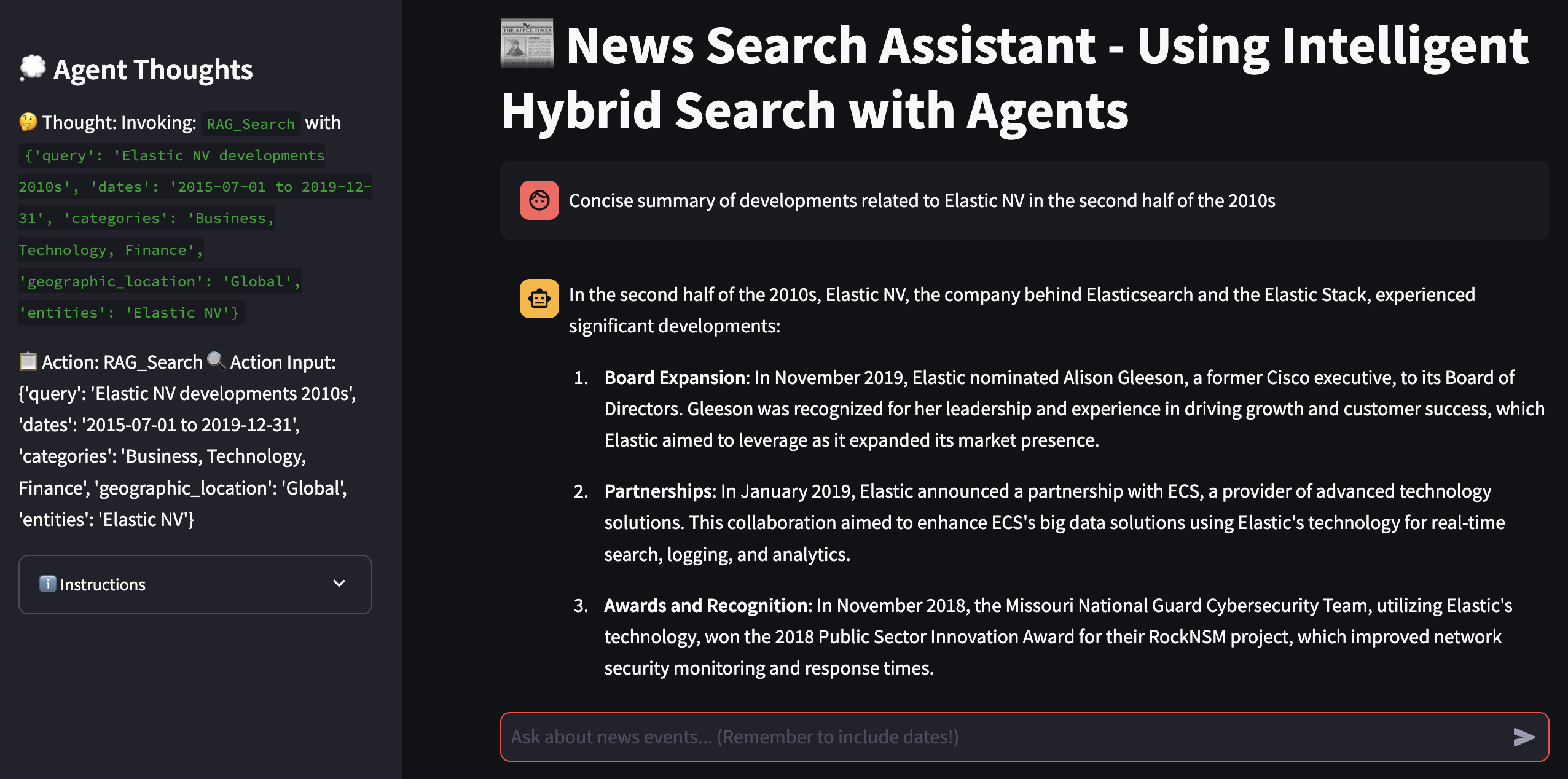 Agentic search UI - Hybrid search with LLM agents