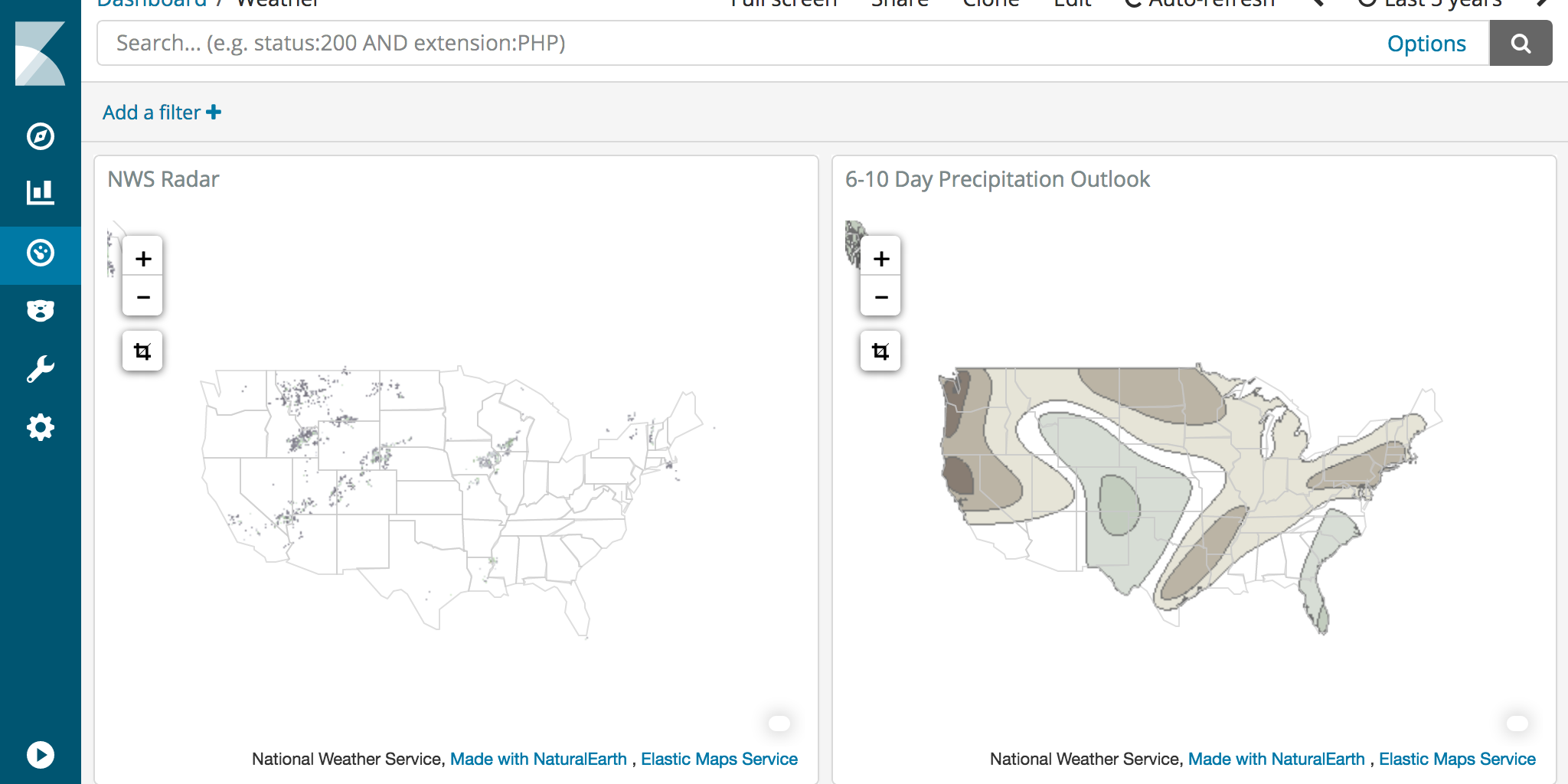 US National Weather Service basemaps in Kibana