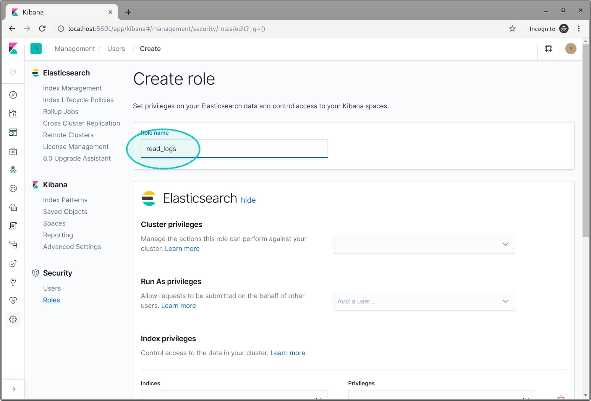 Create the read_logs role