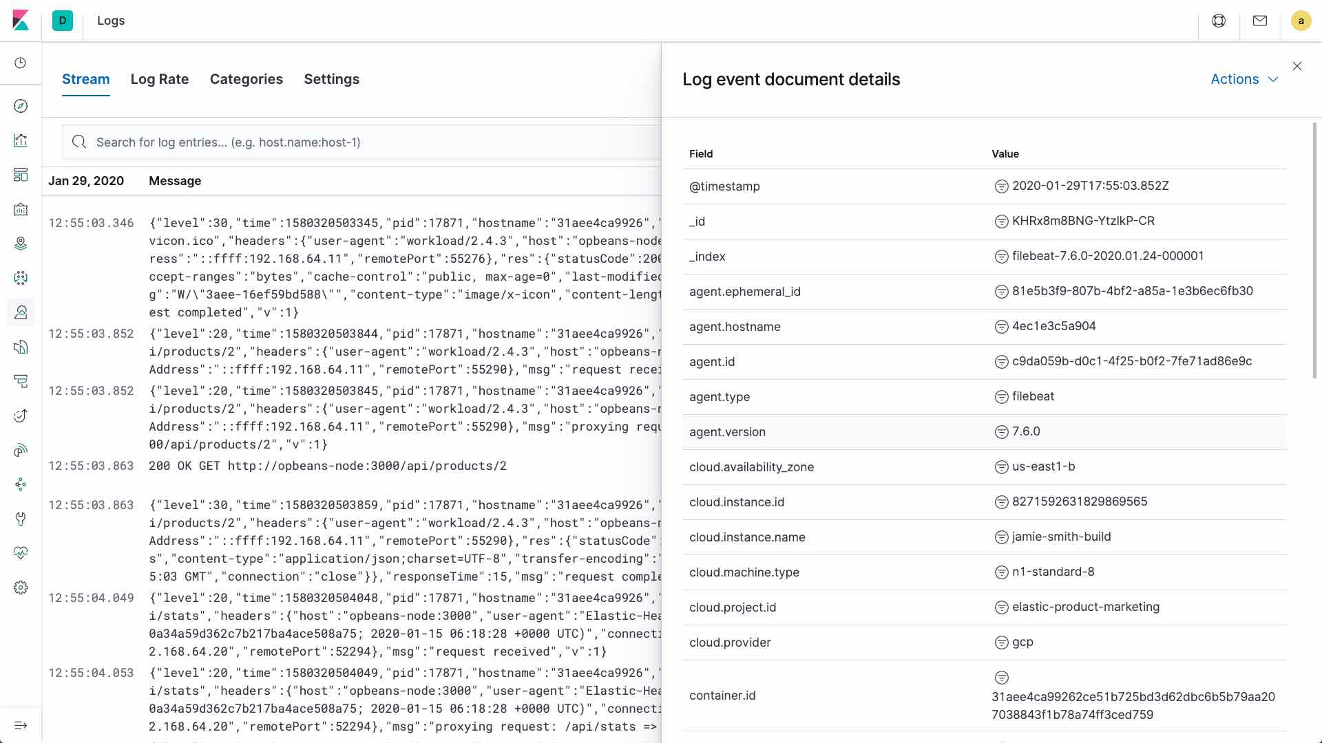 The Logs UI in Kibana