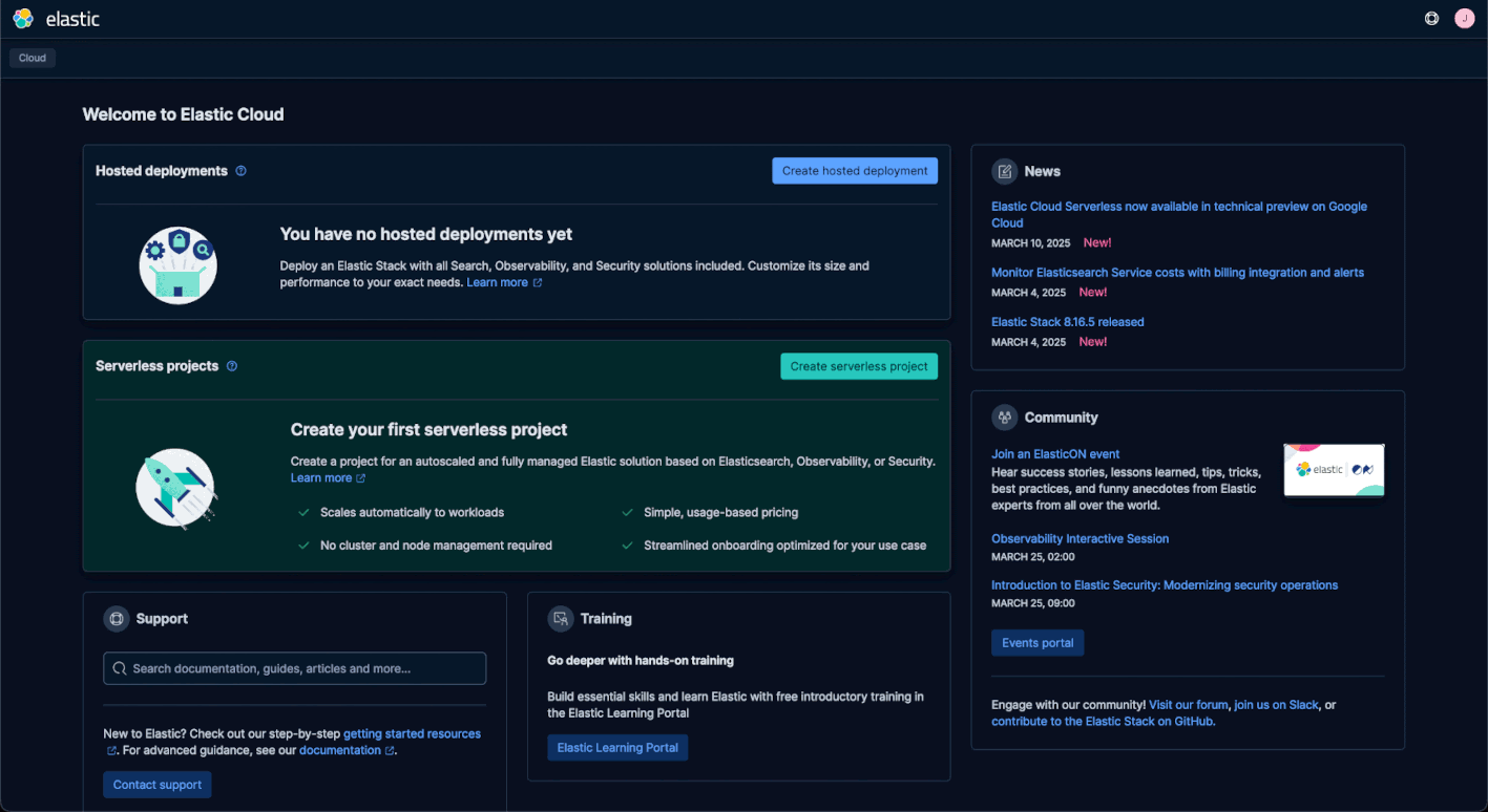 How to create a deployment in Elastic Cloud.