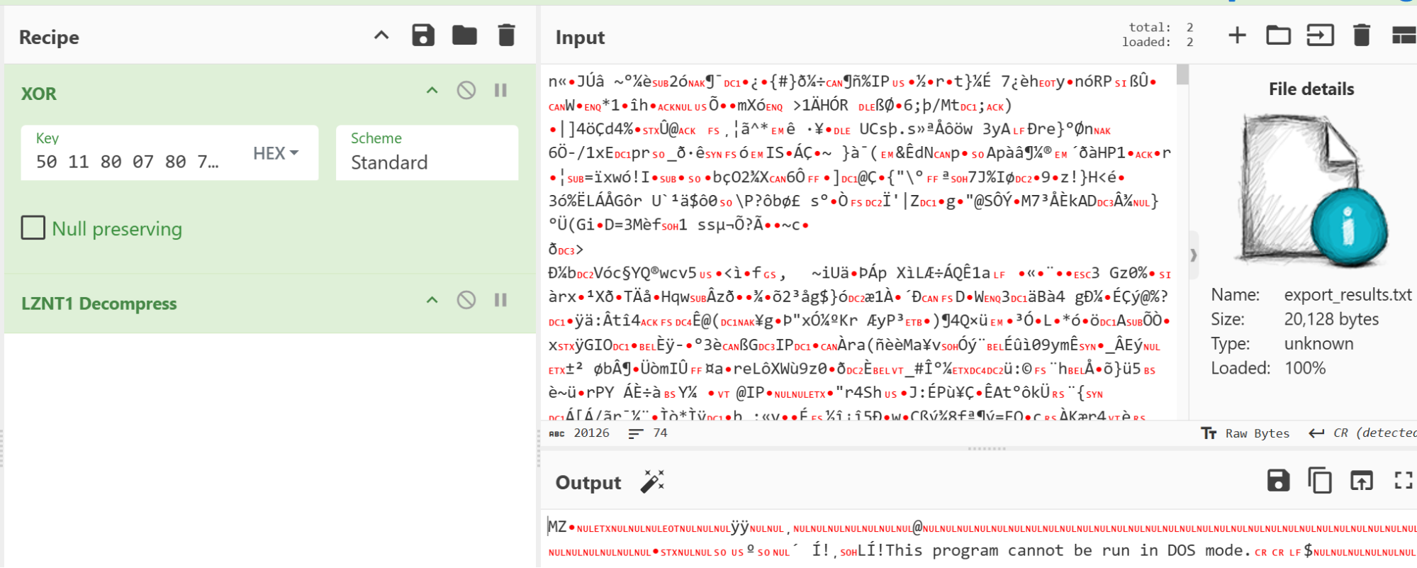 Cyberchef decrypting the DLL