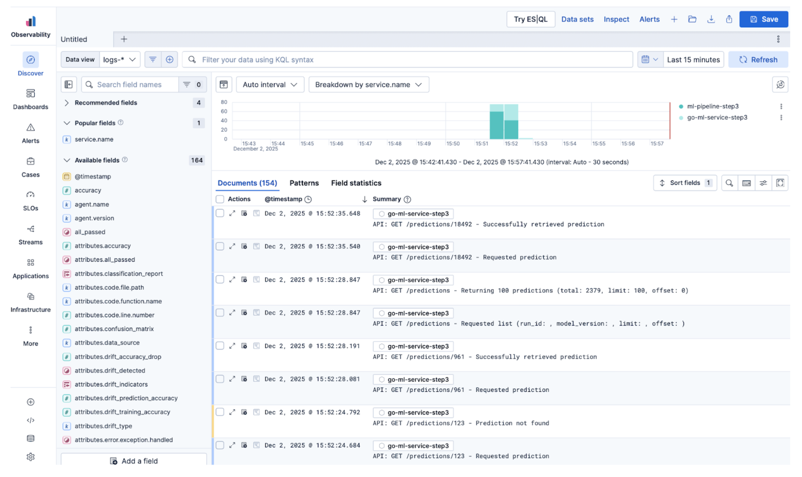 Go service logs