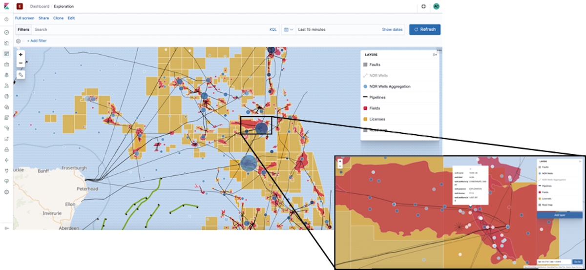 Map in Kibana showing geospatial data