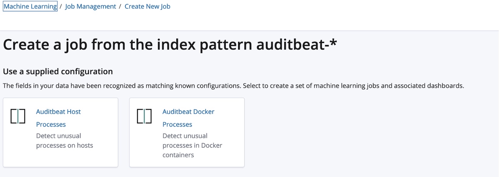 Create a new machine learning job for Auditbeat data