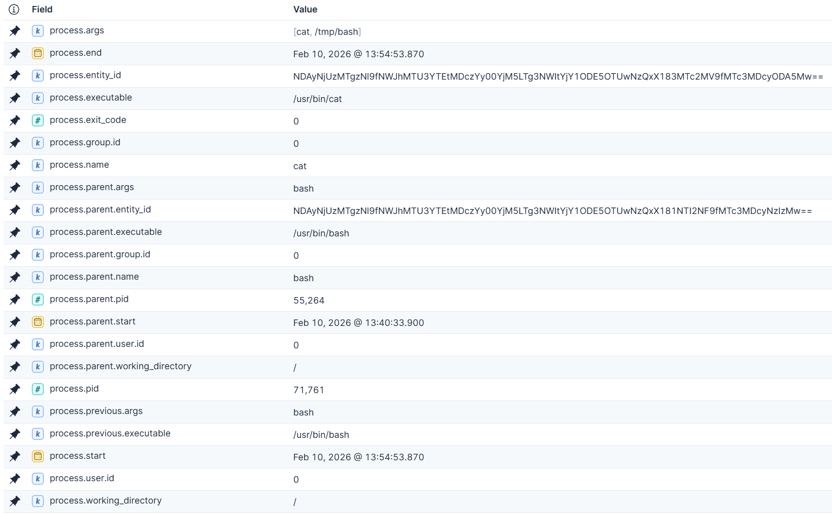 Figure 15: Defend for Containers’ important process.* fields overview