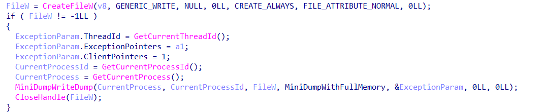 Minidump generation