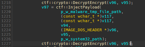 Decrypts, injects, and re-encrypts payload