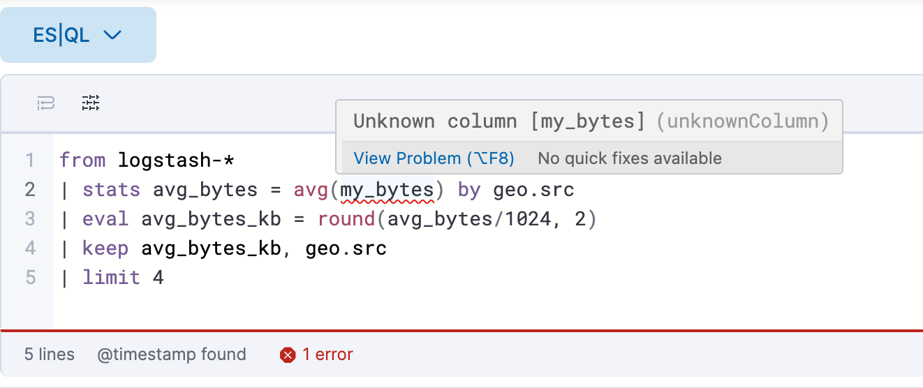 ESQL Kibana editor
