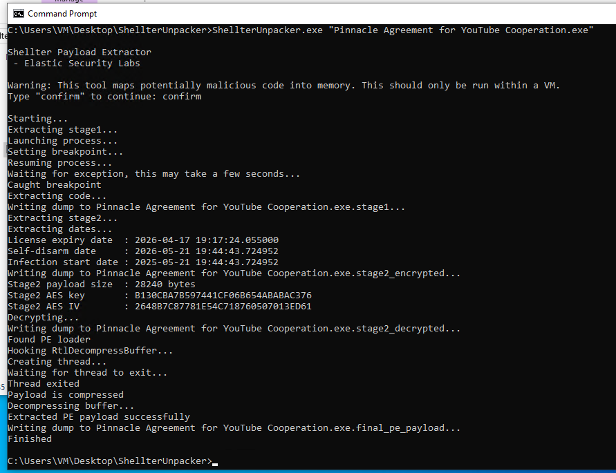 SHELLTER Unpacker screenshot