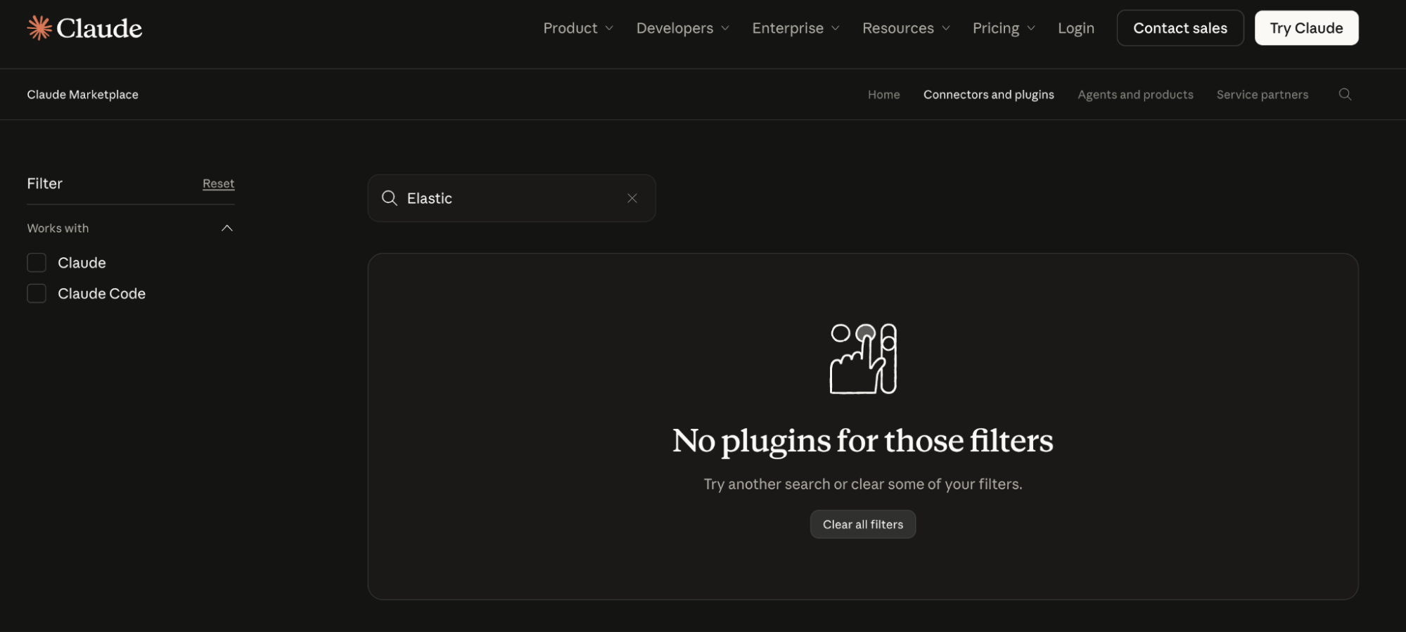 Claude Marketplace search for Elastic returning no plugins, before publishing a Claude plugin to the directory
