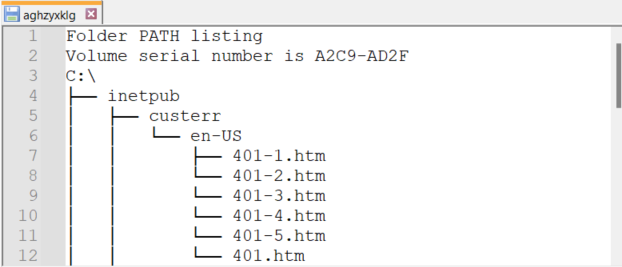 Example of data collected through GetDirectoryTree handler
