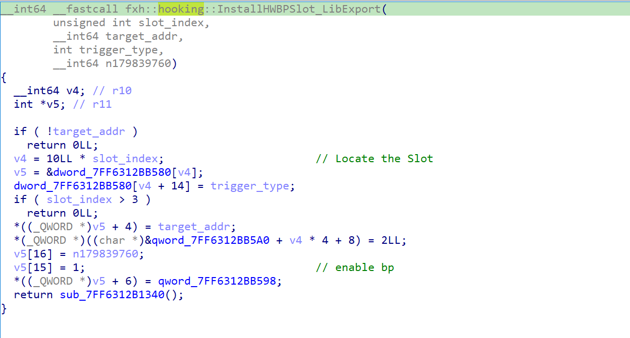 Hardware breakpoint setup function